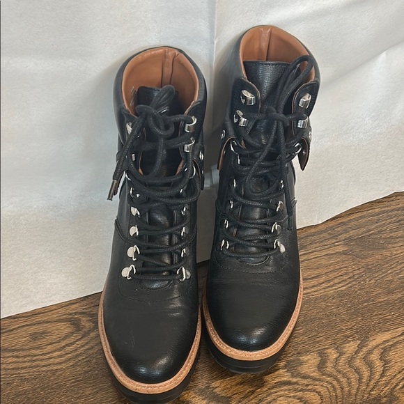 Indigo Black Lace Up Boots with Chunky Heel - Picture 1 of 7
